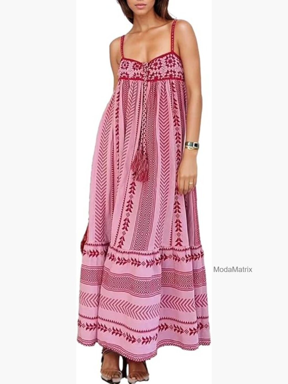 Boho Maxi Dress Crochet Patchwork Slip Sleeveless Lace Flowy Swing Beach